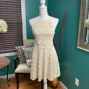 Floral laced white mini dress